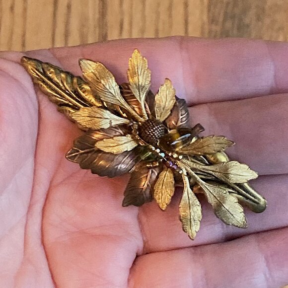Stunning Cara Stimmel Ltd, Leaf Brooch, Autumnal, Mixed Metals w/ Beads, Vintage - Picture 4 of 11